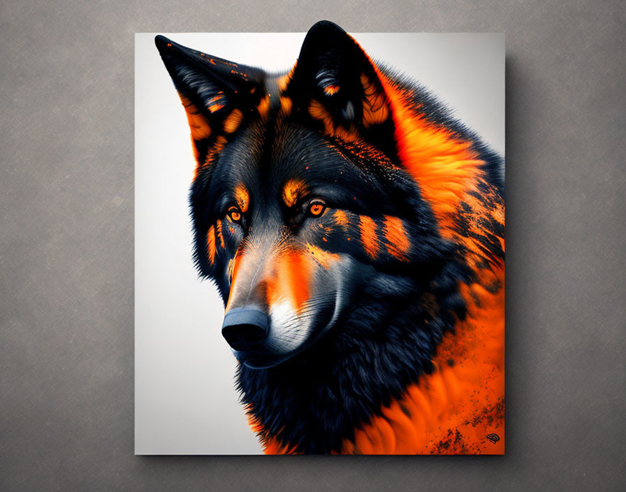 Wolf Canvas Print with Vivid Orange and Black Markings