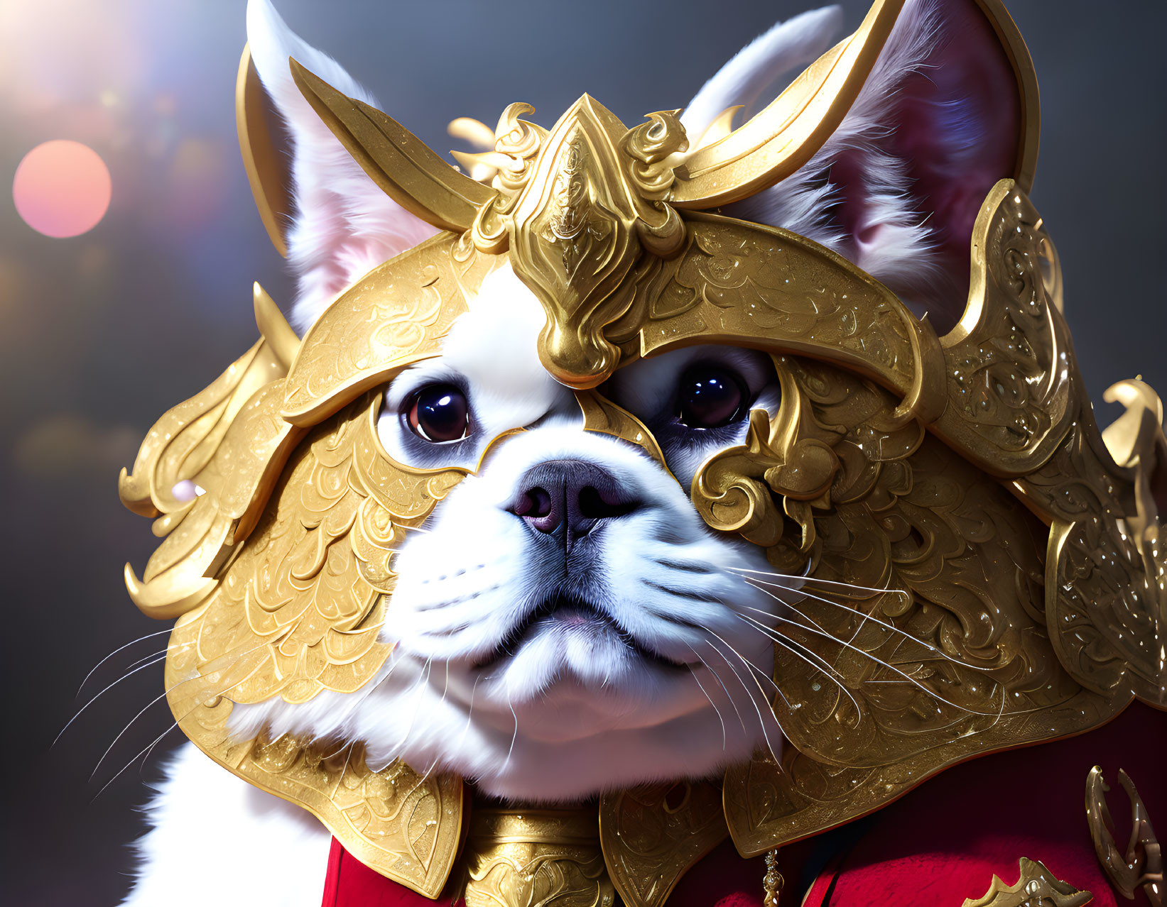 Digital Artwork: Dog with Golden Helmet and Armor