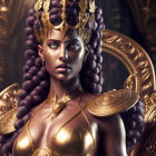 Warrior woman digital artwork with golden armor and winged helmet