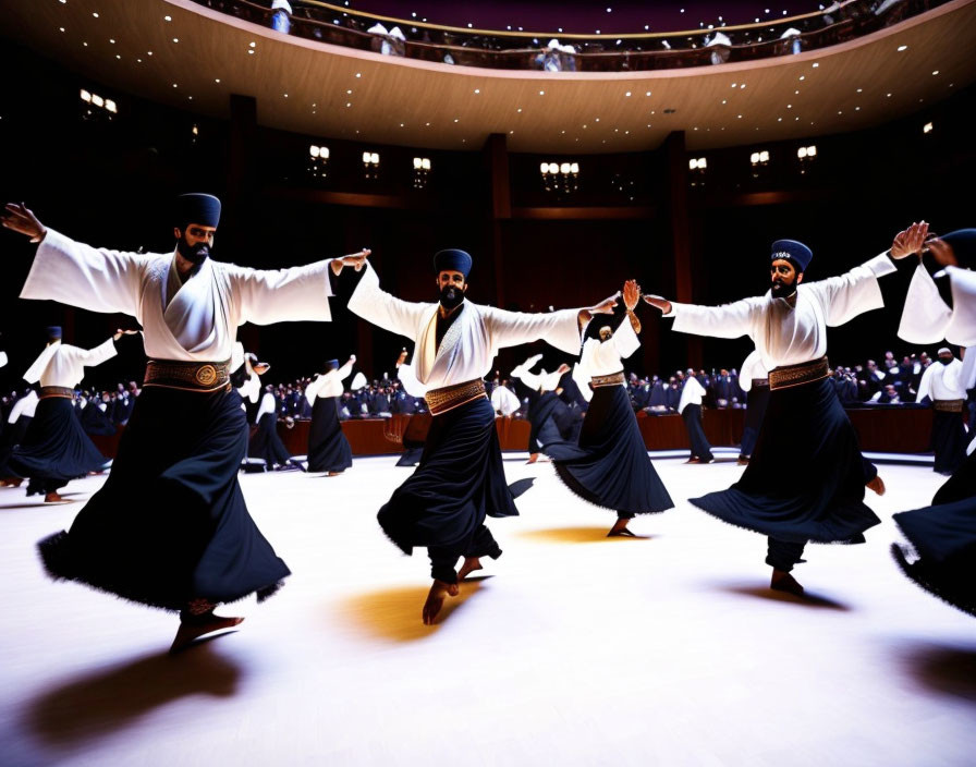 Traditional Men's Synchronized Dance Performance with Spread Arms