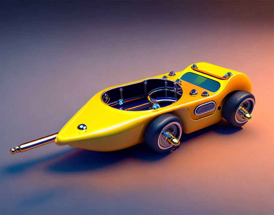 Futuristic Yellow Car 3D Render with Open Cockpit & Spherical Wheels