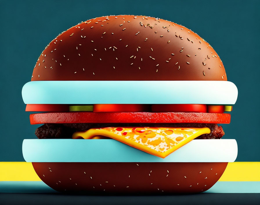 Colorful Cheeseburger Illustration on Teal Background