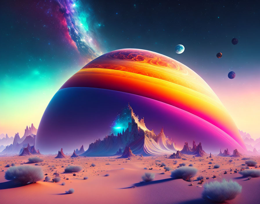 Colorful Gas Giant and Desert Landscape in Sci-Fi Art