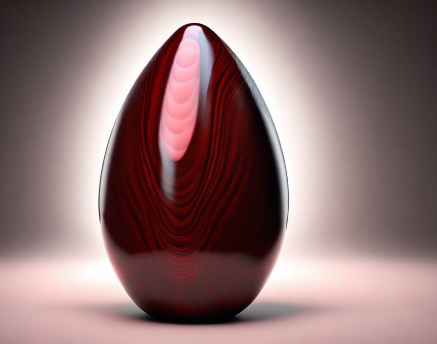 Red and White Marbled Egg-Shaped Object on Gradient Background