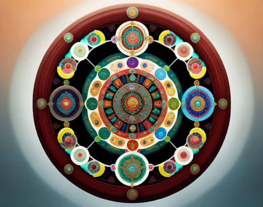 Colorful Mandala Artwork with Symmetrical Designs and Abstract Background