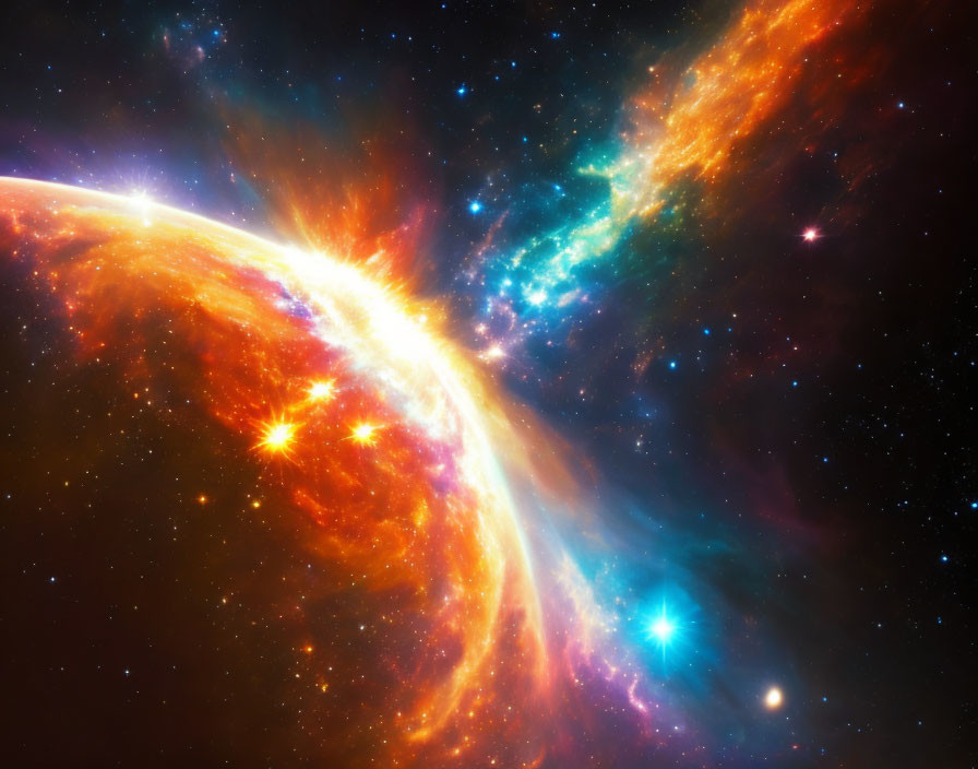 Colorful Flame Nebula Arc in Starry Cosmic Scene