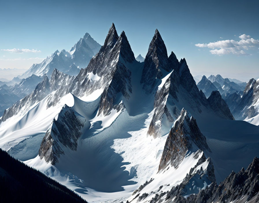 Snow-covered mountain peaks under clear blue sky