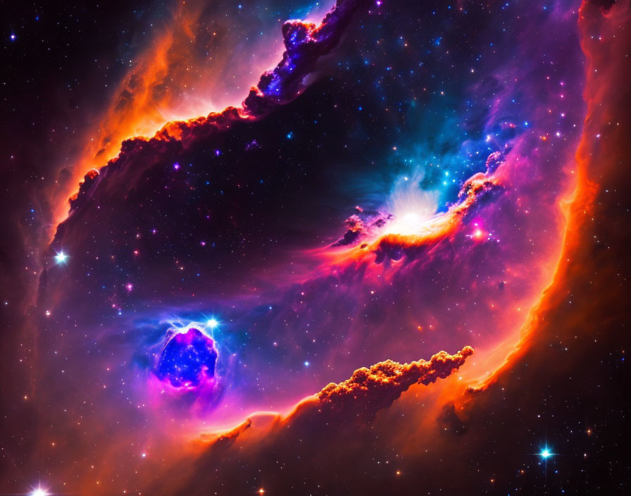 Colorful Space Image: Purple and Orange Nebulae with Bright Stars