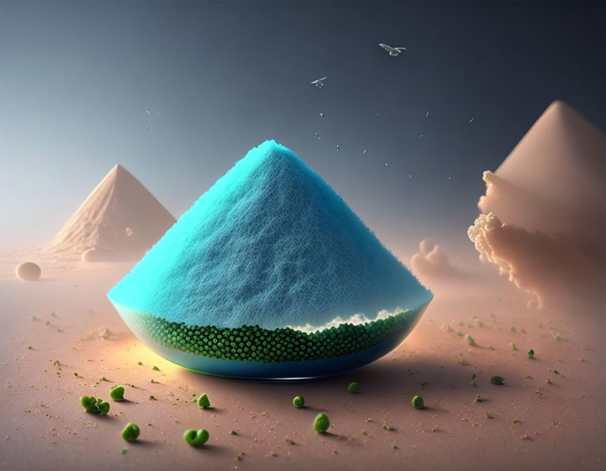 Geometric Blue Watermelon Creates Surreal Ocean Landscape