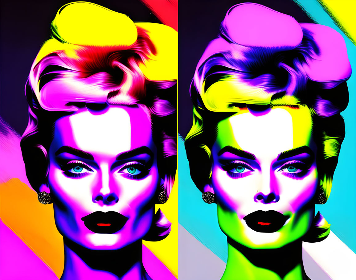 Colorful Pop Art Portrait of Woman in Neon Colors