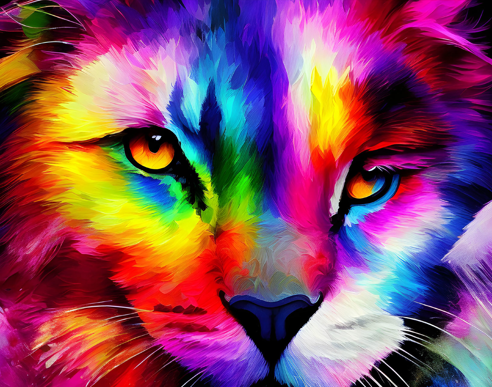 Colorful Abstract Cat Face Art with Vibrant Multicolored Fur