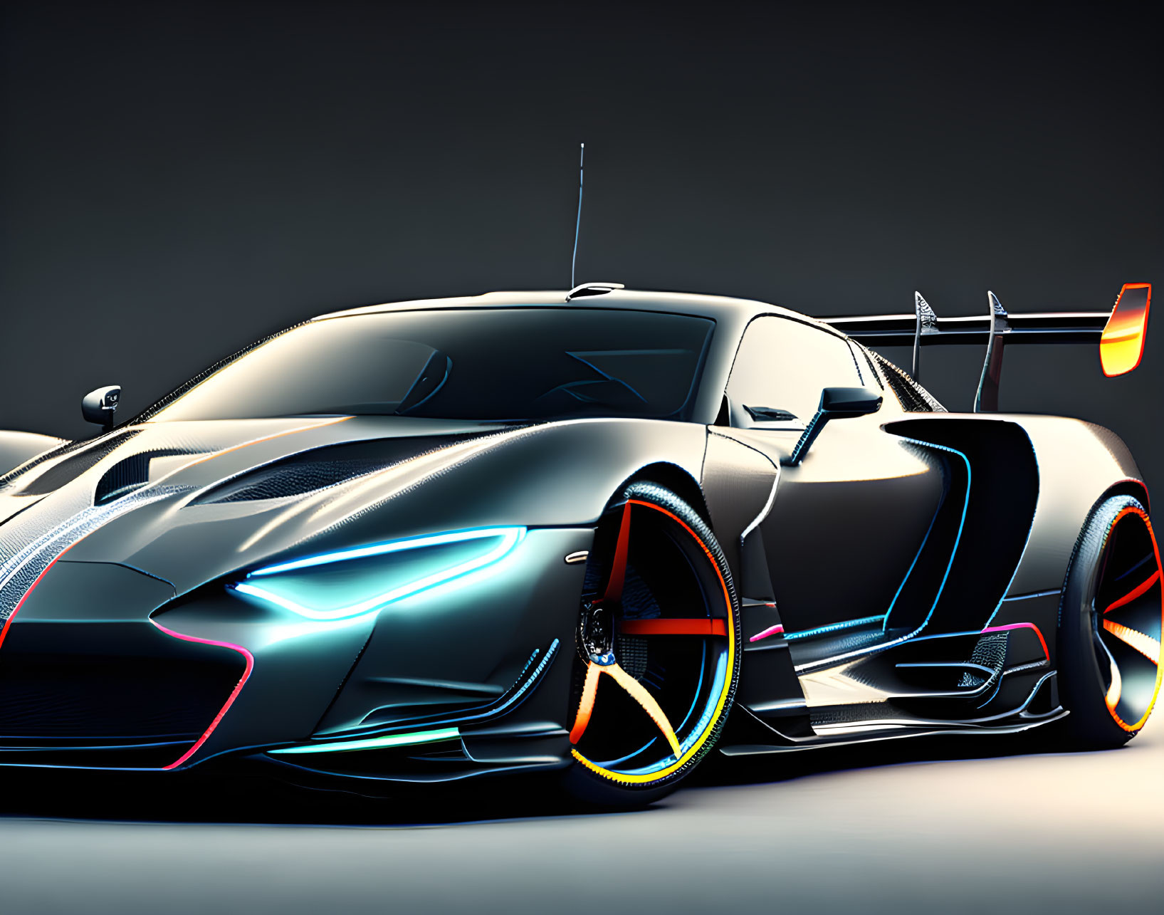 High-Performance Sports Car with Neon Accents and Futuristic Design