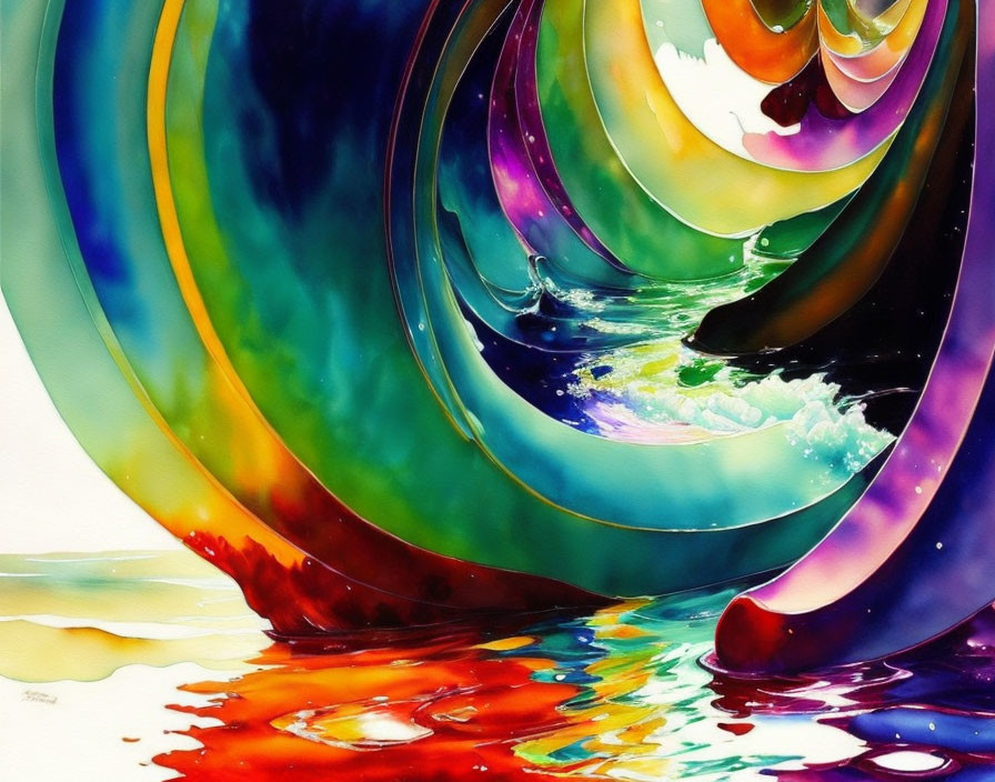 Colorful Abstract Painting with Swirling Rainbow Patterns