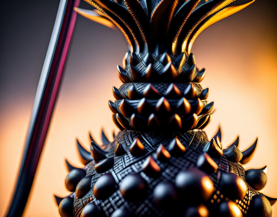 Stylized metallic pineapple with intricate patterns