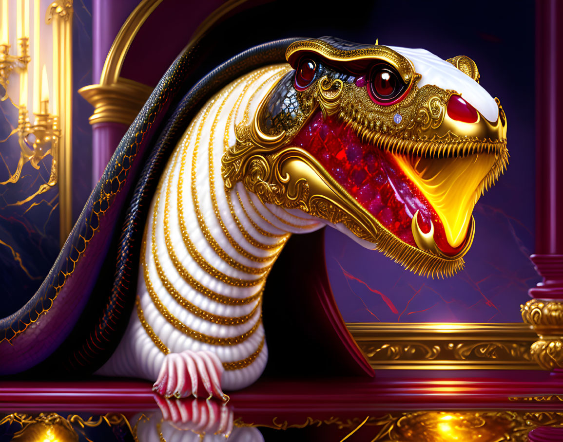 Gem-encrusted snake in luxurious, purple space