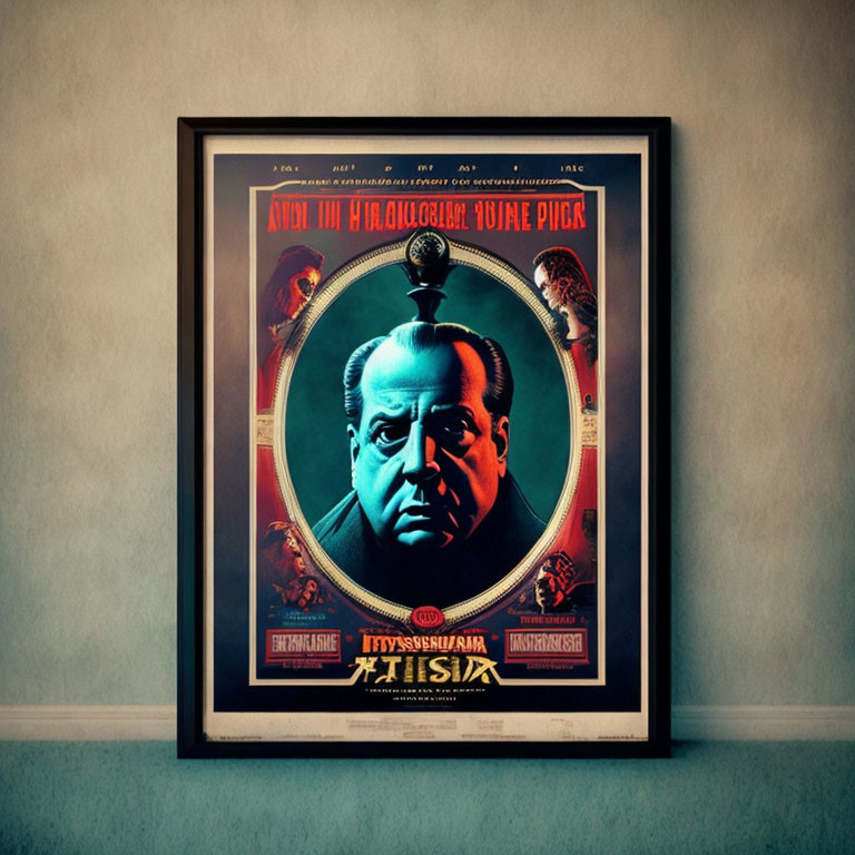 Vintage Movie Poster with Male Character and Cyrillic Text in Frame