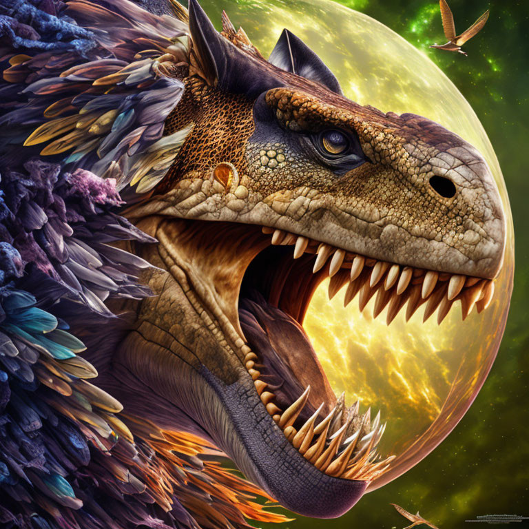 Detailed Dragon Image with Open Mouth Against Full Moon