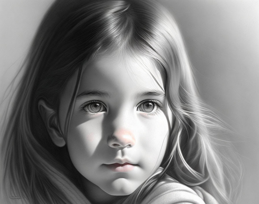 Monochromatic portrait of young girl with expressive eyes