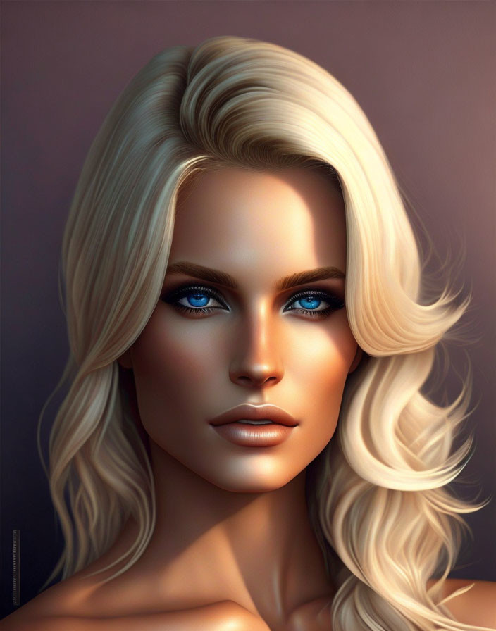 Blonde woman with blue eyes in digital artwork