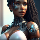 Female Cyborg Portrait with Realistic Human Features and Advanced Robotic Components