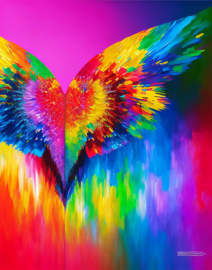 Vibrant Heart with Wings on Pink Background in Abstract Art