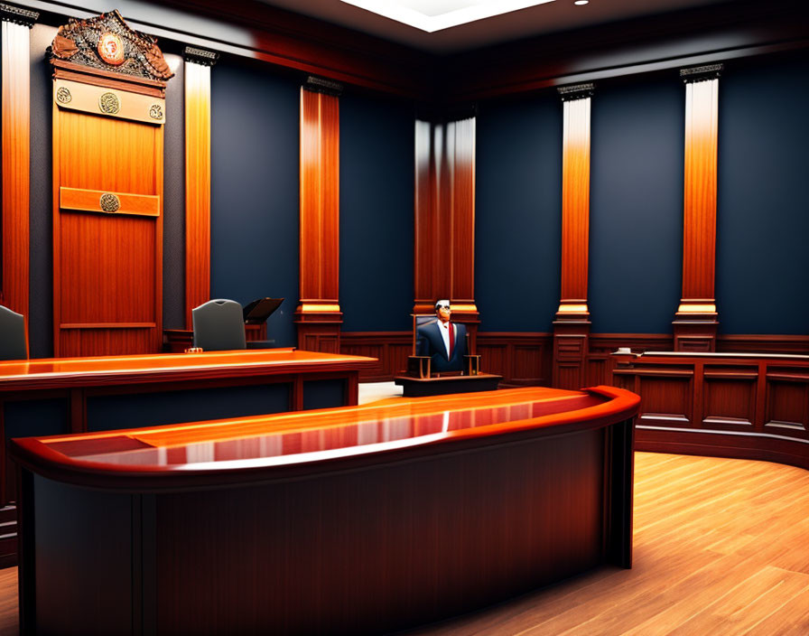 Courtroom Scene with Judge's Bench and Witness Stand