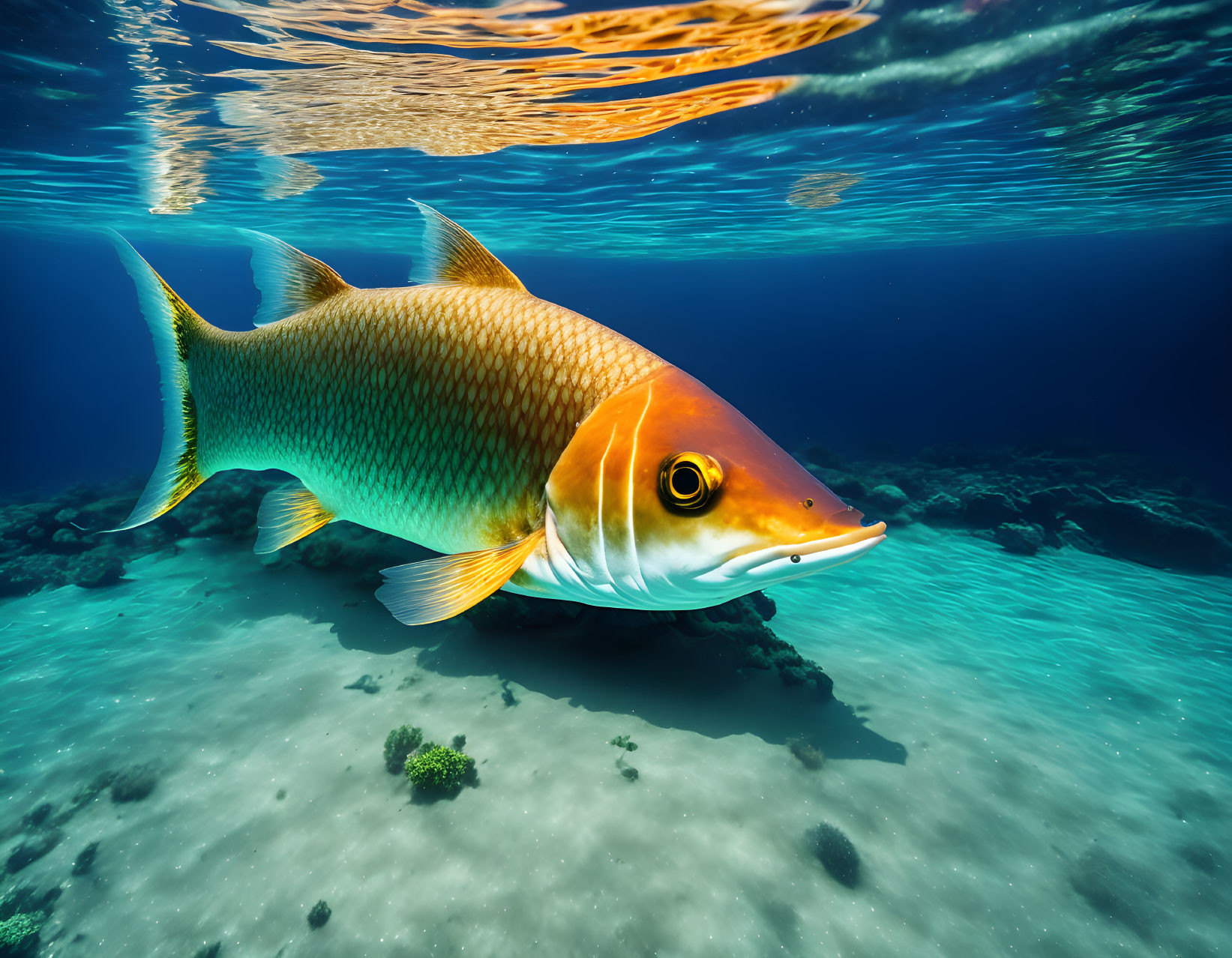 Colorful Orange and White Fish Swimming Underwater