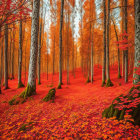 Colorful Autumn Forest with Sunlight Through Trees