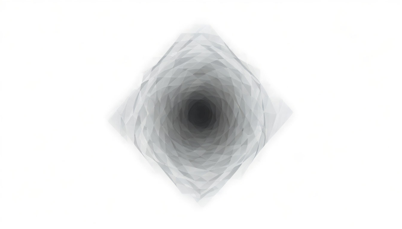 Abstract concentric geometric shapes in grayscale tones depicting tunnel illusion