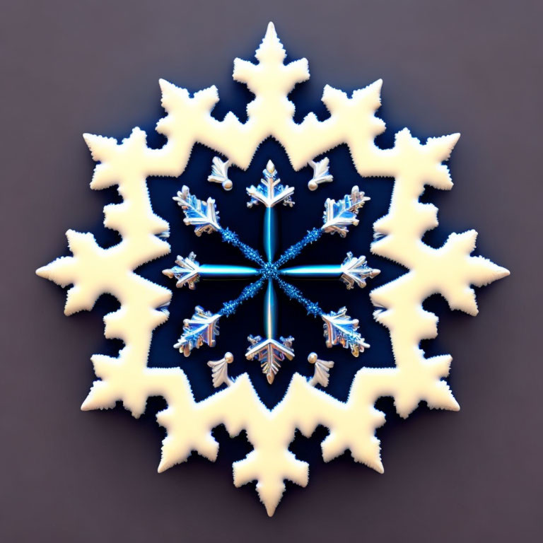 Intricate Cream to Blue Snowflake on Dark Background