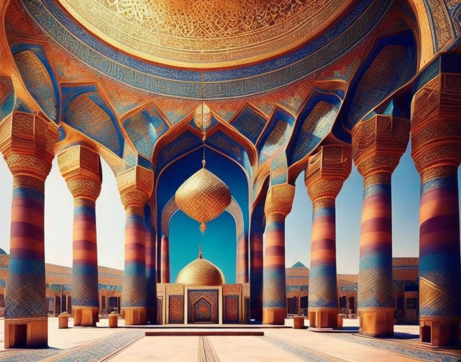 Intricate Islamic architecture with arched doorways and vibrant colors