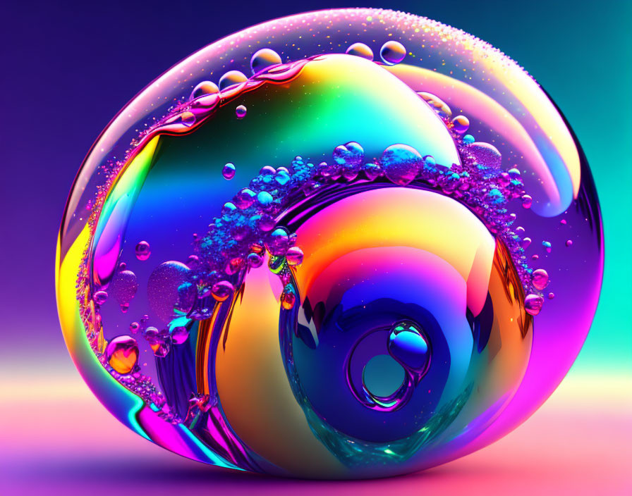 Colorful Glossy Torus with Reflective Surface and Translucent Bubbles