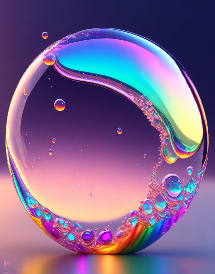 Colorful Soap Bubble with Smaller Bubbles on Gradiented Background