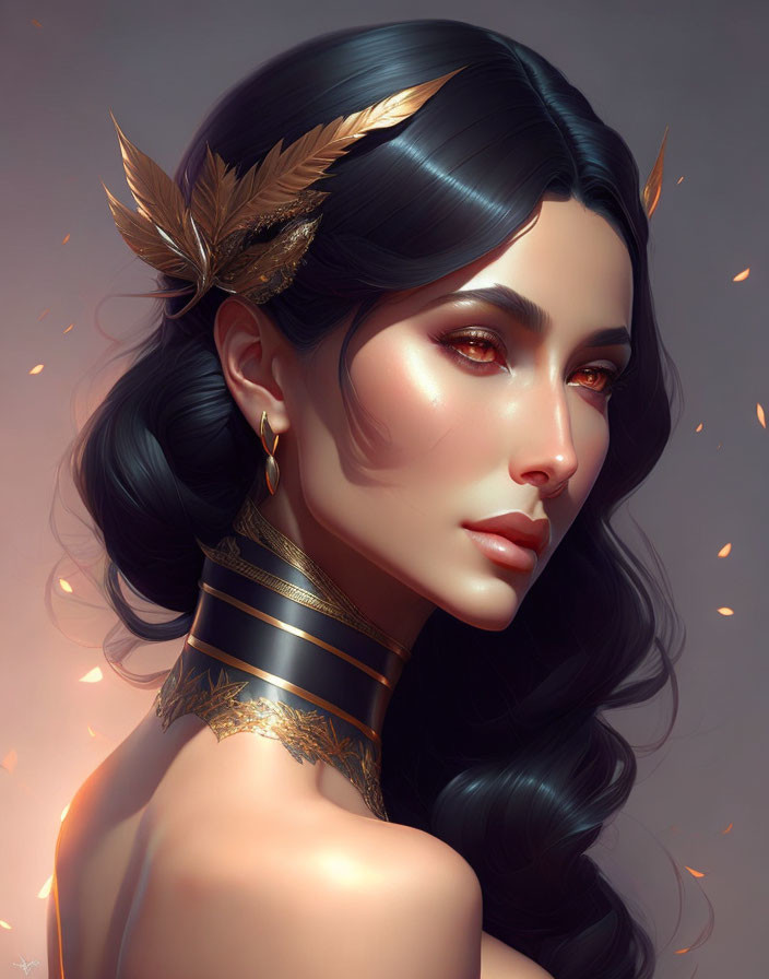 Illustrated woman with golden headpiece and elegant jewelry