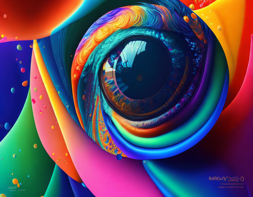 Colorful Abstract Digital Art: Swirling Kaleidoscopic Eye