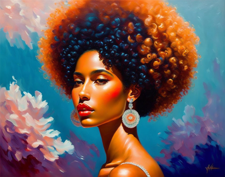 Colorful Afro Woman Portrait Against Cool Background with Elegant Jewelry