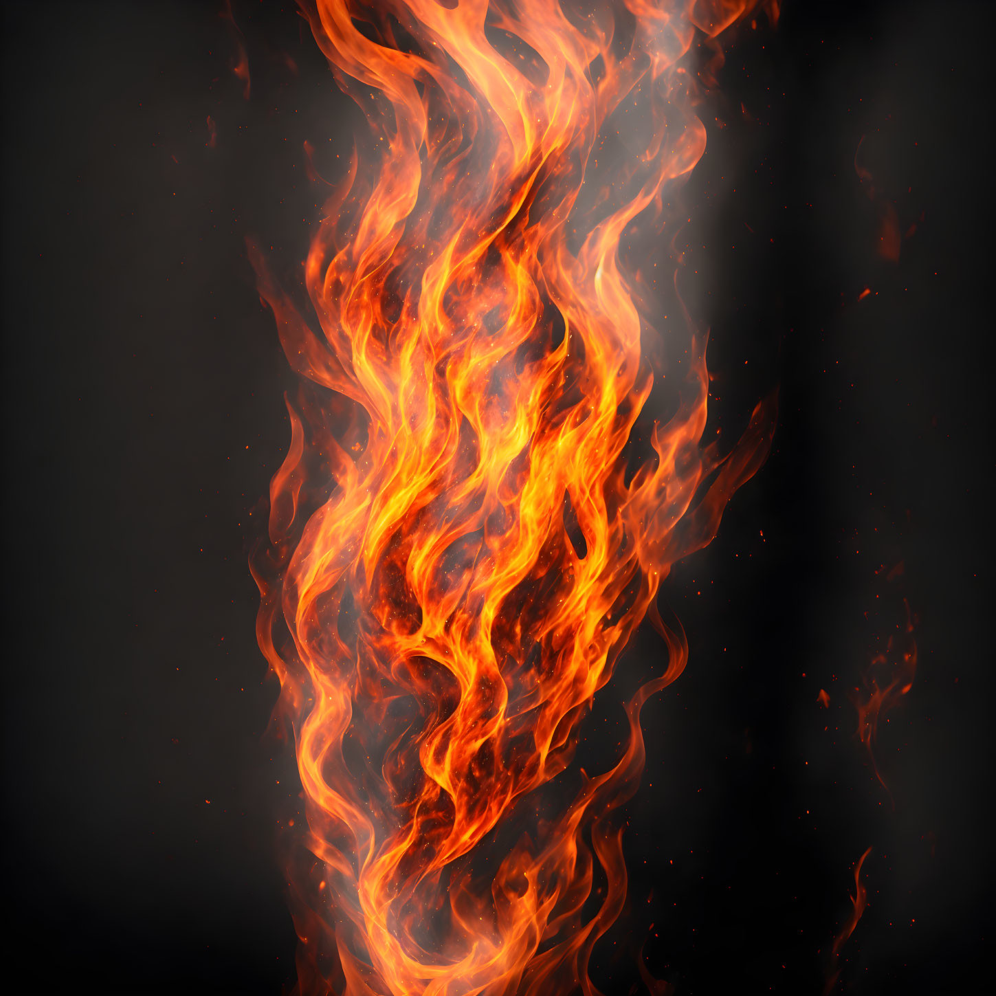 Vibrant orange and red flames swirling on dark background