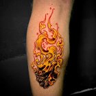 Vibrant orange and red flames swirling on dark background