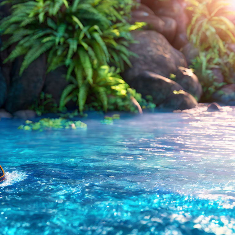 Tranquil Tropical Pond with Clear Water and Greenery