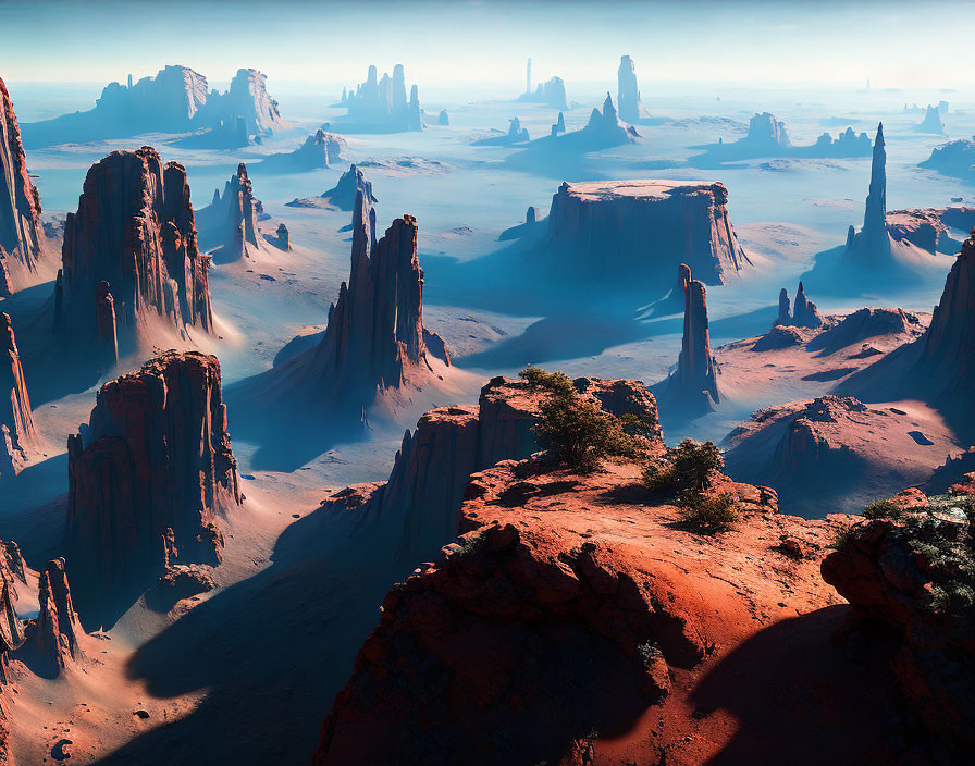 Desert landscape with towering red rock formations