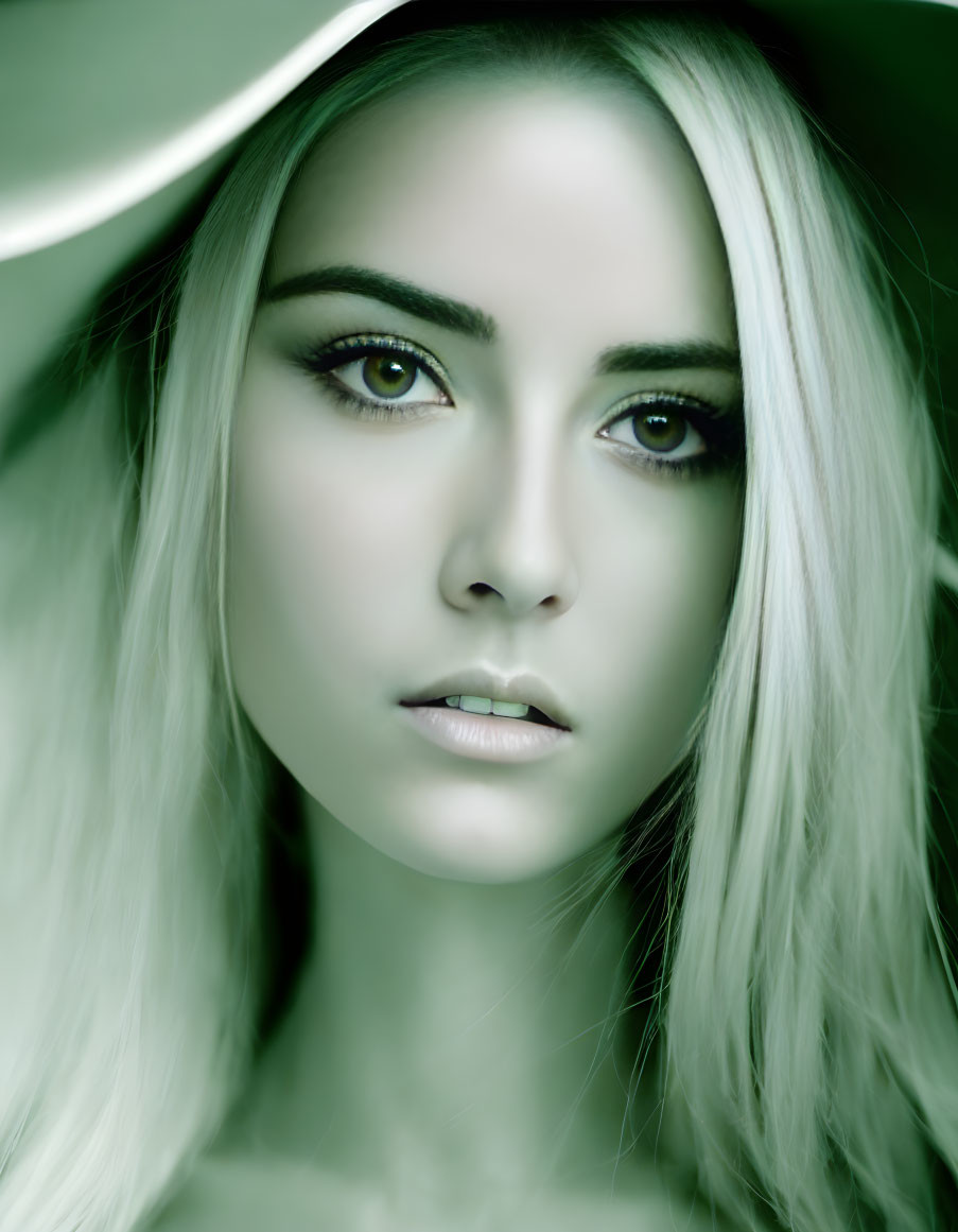 Portrait with Striking Green Lighting and Intense Gaze