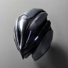 Futuristic Black Helmet with Blue Lights on Cosmic Background