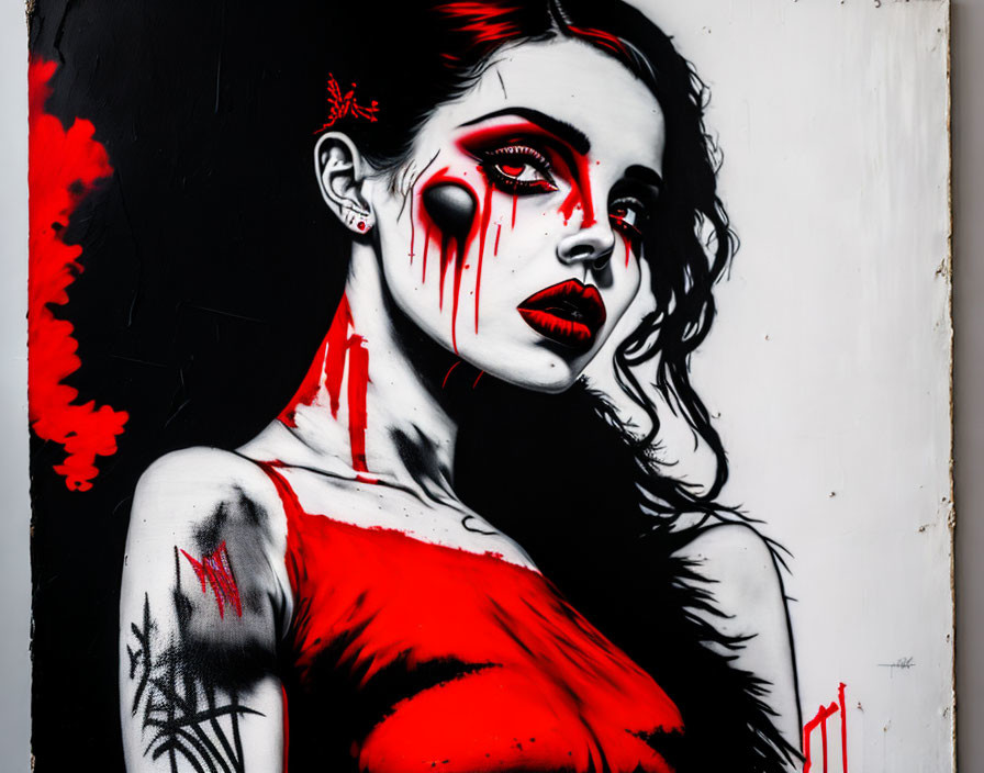 Vibrant graffiti artwork of a woman with red and black contrasts