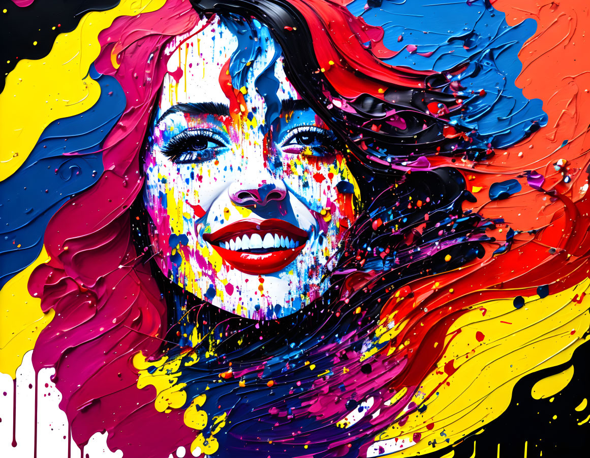 Colorful Abstract Artwork Featuring Woman's Face Blend