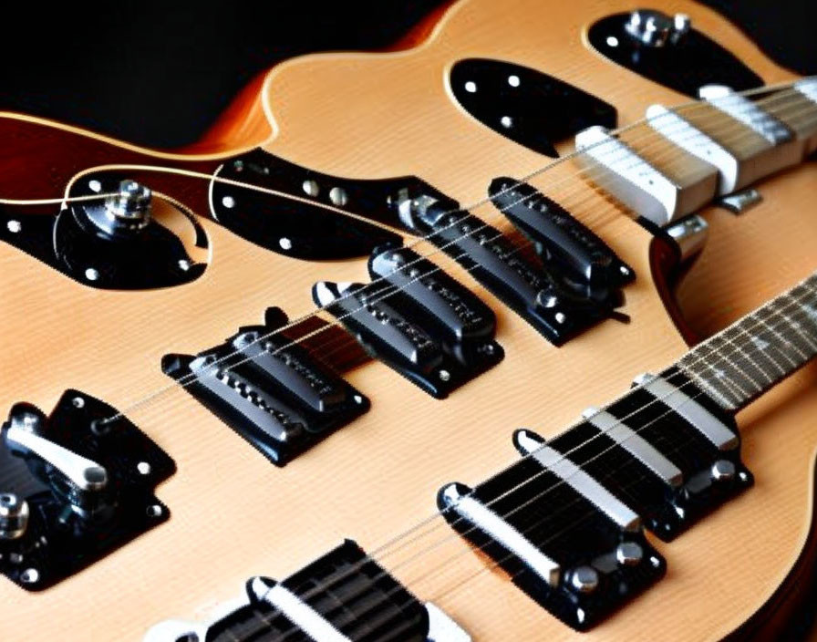 Electric Guitar Close-Up: Body, Strings, Pickups, Bridge, Fretboard - Sunburst