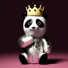 3D animated panda with crown and scepter on pink background