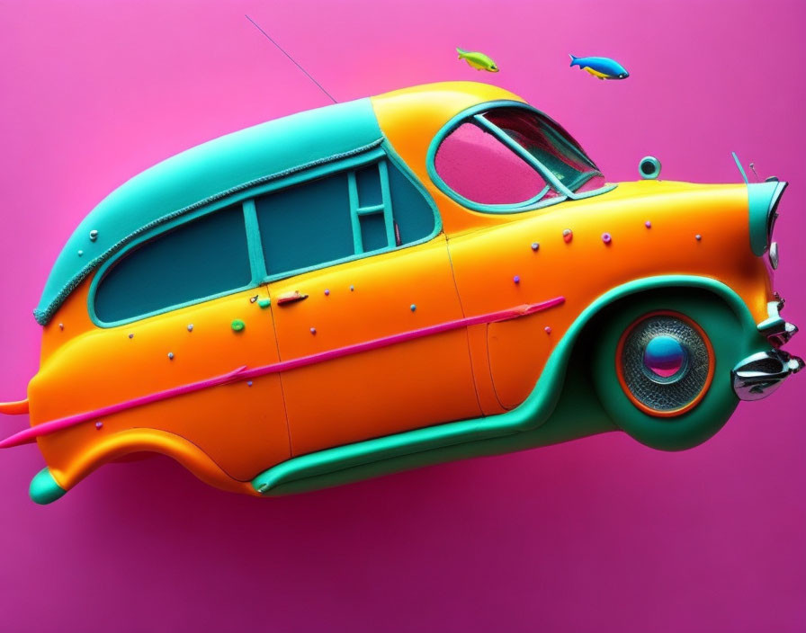 Colorful Retro-Futuristic Car with Orange and Teal Design