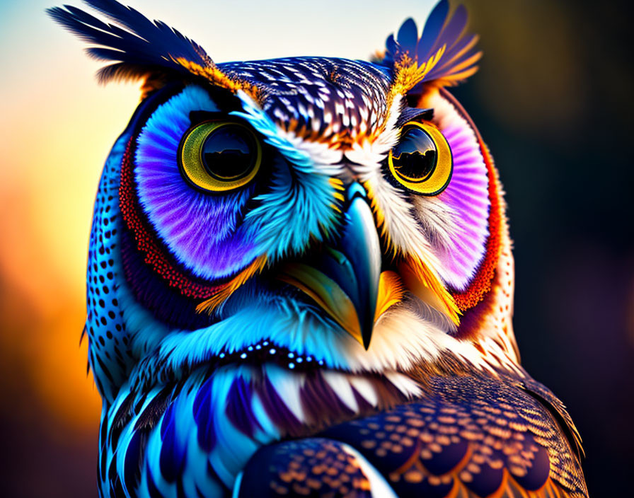 Colorful Owl Illustration with Intricate Patterns and Expressive Eyes