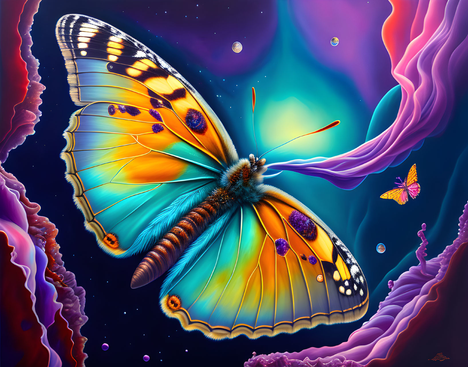 Colorful Butterfly Artwork with Cosmic Background