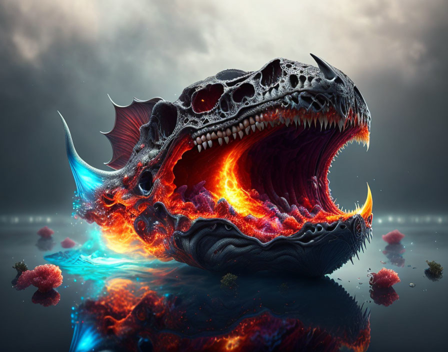 Detailed Dragon Head Artwork with Glowing Fiery Throat